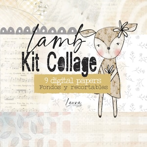 LAMB Collage Kit. A4 Decorated digital papers to print. Scrapbooking, card making, Art Journal, Mixed Media. Laura Inguz