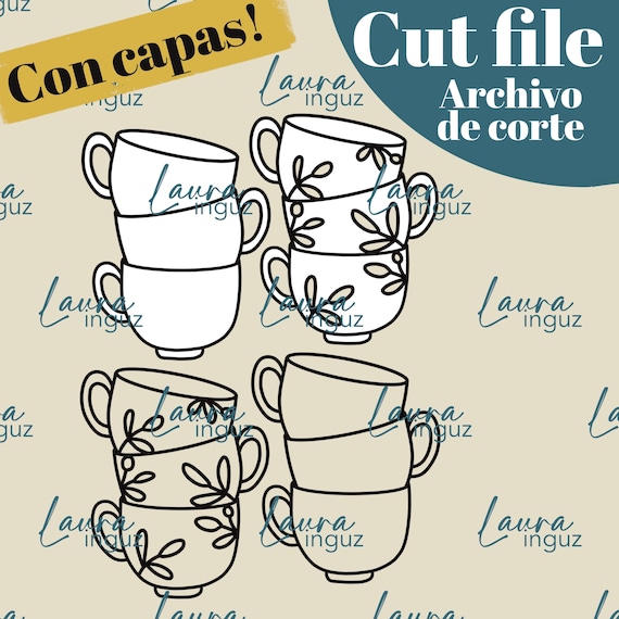 CUT FILES - PNG and jpg cut files Cups - Digi-die cuts by layers and for Scrapbooking, crafts, cardmaking. Laura Inguz