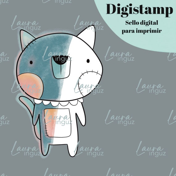 CAT BUDDY Digital Stamp to PRINT. Digistamp for Scrapbooking and cardmaking for adults and children. Digistamp By Laura Inguz