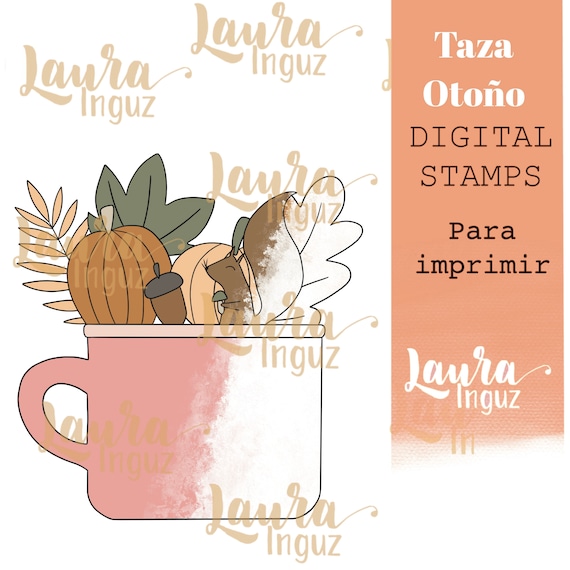 AUTUMN CUP Digital Stamp to PRINT for Winter and Christmas. Scrapbooking and cardmaking for adults and children. Digistamp By Laura Inguz