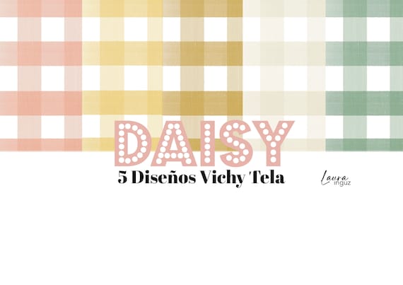 VICHY FABRIC Daisy. 5 Vichy decorated papers in 5 colors for Scrapbooking, Cardmaking, Mixed Media. Laura Inguz