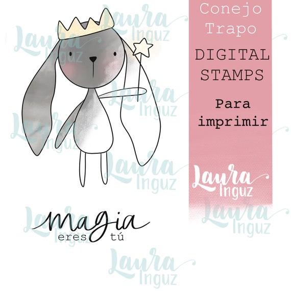 RABBIT RABBIT Digital Stamp to PRINT. Scrapbooking and cardmaking for adults and children. Digistamp By Laura Inguz