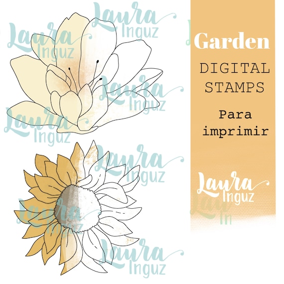 GARDEN Digital Stamp to PRINT. Scrapbooking and cardmaking for adults and children. Digistamp By Laura Inguz
