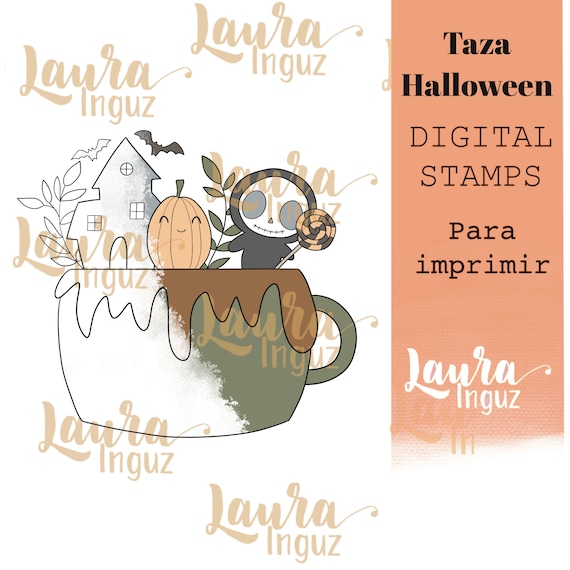 HALLOWEEN CUP Digital Stamp to PRINT Winter and Christmas. Scrapbooking and cardmaking for adults and children. Digistamp By Laura Inguz