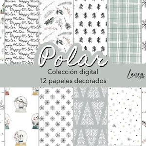 Colección Digital POLAR. 12 Papeles decorados para imprimir. Scrapbook, Cards, Mixed Media. Digital Papers. Laura Inguz