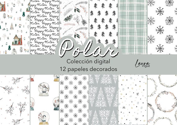 POLAR Digital Collection. 12 Decorated papers to print. Scrapbook, Cards, Mixed Media. Digital Papers. Laura Inguz