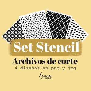 Set STENCIL #3 Cut File 4 Archivos - Archivo de corte PNG y jpg - Digitroquel para Scrapbooking, manualidades, project life. Laura Inguz