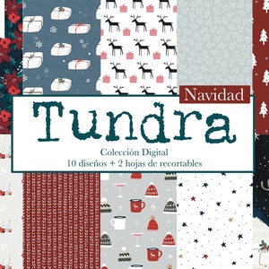 COLECCIÓN TUNDRA Navidad de Papeles DIGITAL . Papeles decorados para imprimir. Scrapbooking, tarjetería, Mixed Media. Laura Inguz