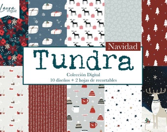 TUNDRA Christmas COLLECTION of DIGITAL Papers. Decorated papers to print. Scrapbooking, card making, Mixed Media. Laura Inguz