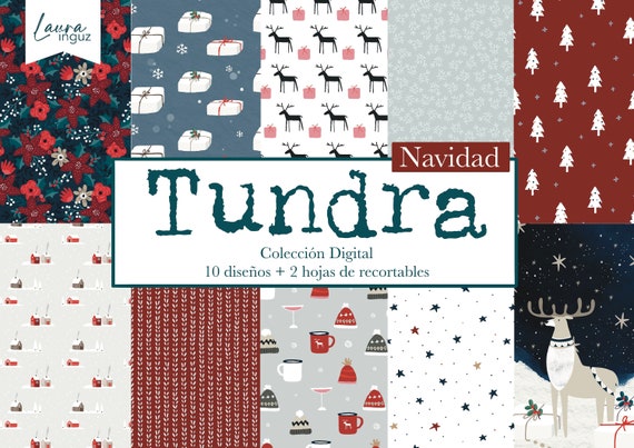 TUNDRA Christmas COLLECTION of DIGITAL Papers. Decorated papers to print. Scrapbooking, card making, Mixed Media. Laura Inguz