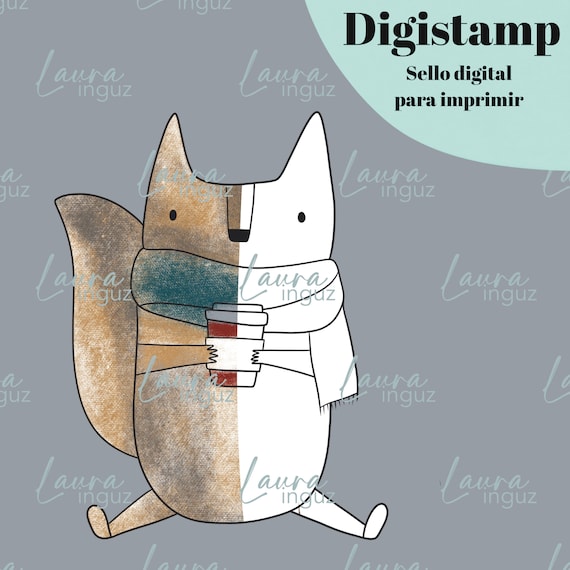 SQUIRREL Digital Stamp to PRINT Winter and Christmas. Scrapbooking and cardmaking for adults and children. Digistamp By Laura Inguz