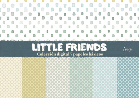 Basic LITTLE FRIENDS. 7 Decorated papers to print. Scrapbook, Cardmaking, Journal, Mixed Media. Laura Inguz