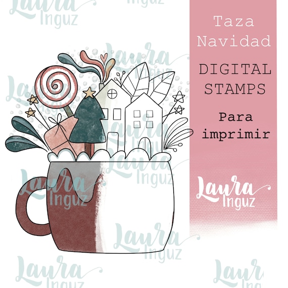 Digital Seal CHRISTMAS CUP for WINTER and Christmas PRINTING. Scrapbooking and cardmaking for adults and children. Digistamp By Laura Inguz