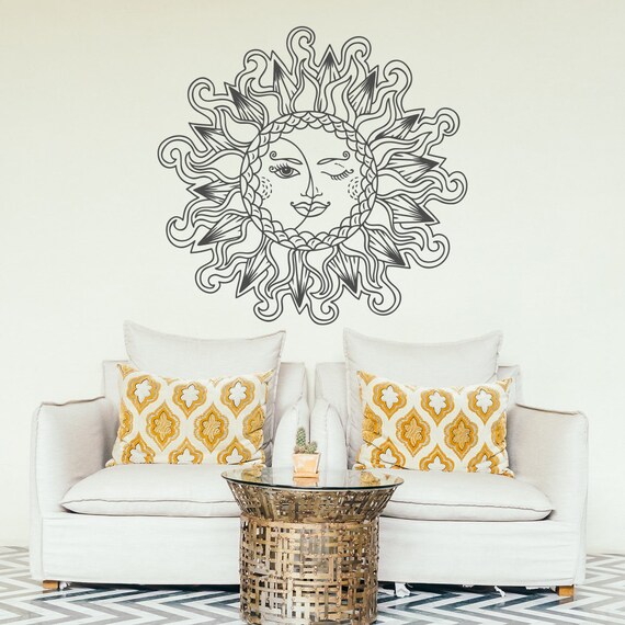 Sun And Moon Wall Decal Sun Moon Decor Gold Wall Decal Etsy etsy