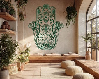 Hamsa Hand Wall Decal, Hand of Fatima, Yoga Studio Mural, Protection Symbol Sticker