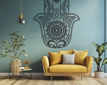 Calcomanía de vinilo para pared con la Mano de Fátima: Mandala bohemio, decoración de yoga