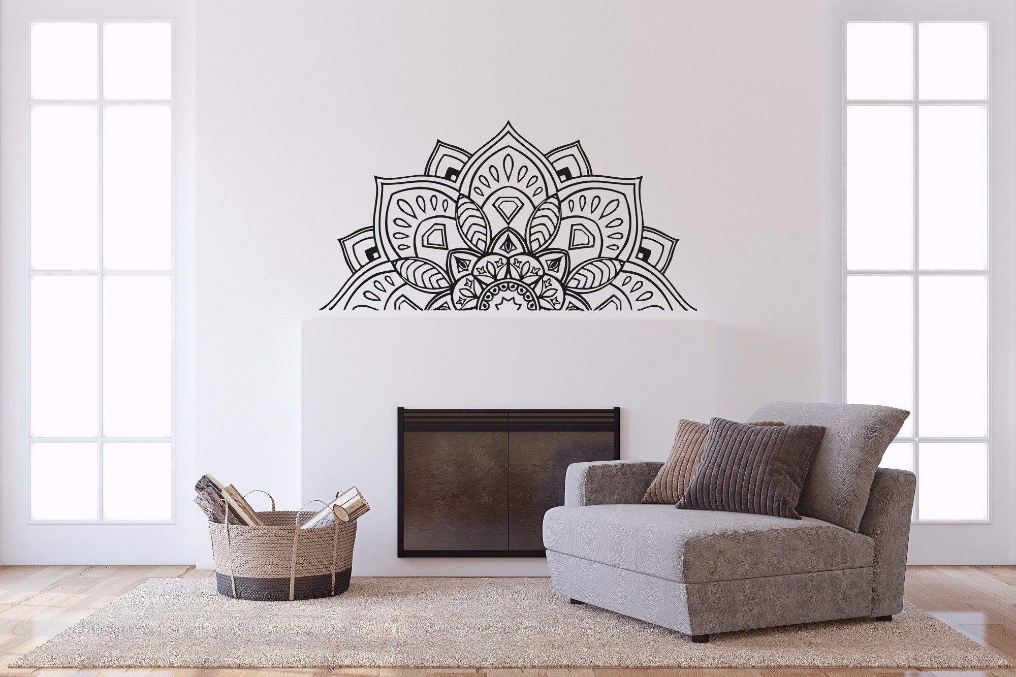 Half Mandala Vinyl Wall Decal – Bohemian Floral Headboard Alternative ...