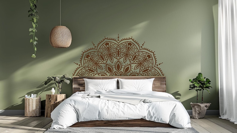 Half Mandala Wall Decal for Headboard, Rental Friendly Wall Art, Removable Over the Bed Decor image 3