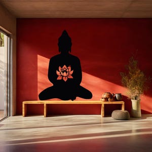 Adhesivo de vinilo removible, Arte de pared Namaste, Silueta de Buda grande, imagen 11