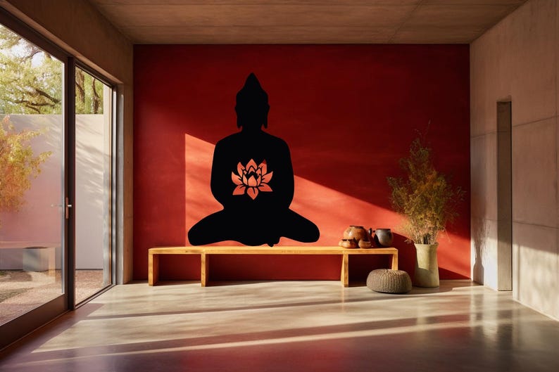 Adhesivo de vinilo removible, Arte de pared Namaste, Silueta de Buda grande, imagen 11