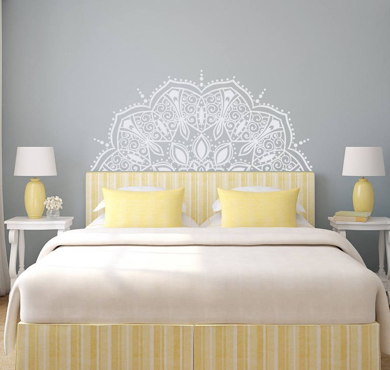 Half Mandala Wall Decal Headboard Vinyl Bedroom Sticker Art Yoga Gifts Ideas Bohemian Boho Decor 030