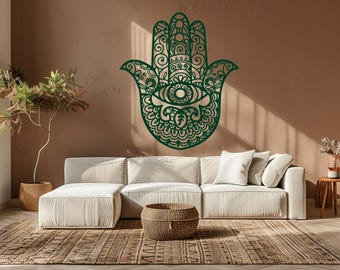 Hamsa Hand Wall Decal: Boho Yoga Studio Decor, Indian Mudra Symbol