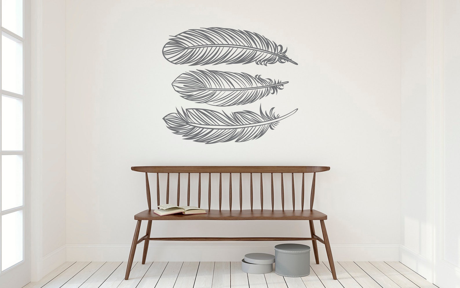 Feathers Wall Decor Set Of 3 Feathers White Feathers Wall Etsy