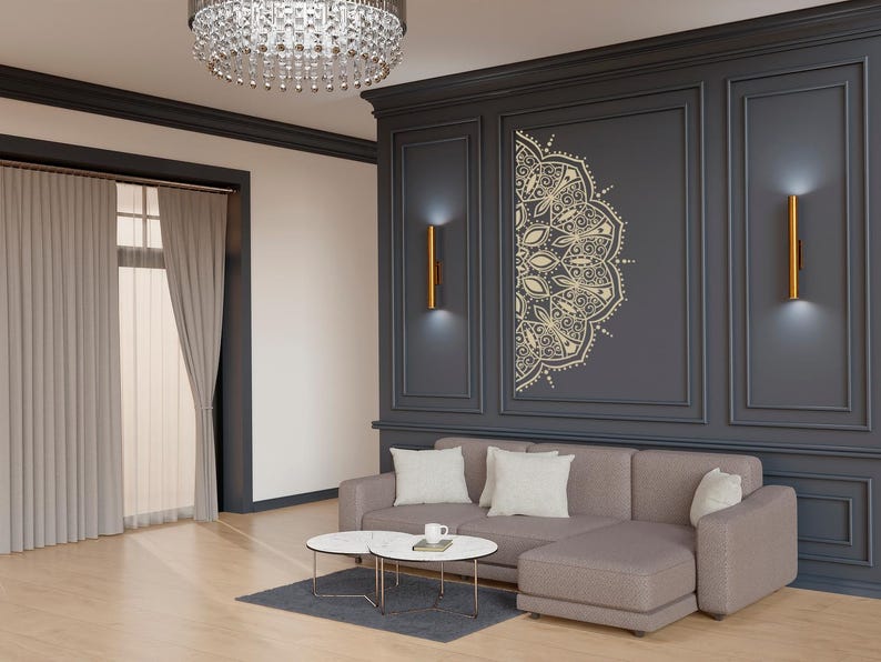 Half Mandala Wall Decal for Headboard, Rental Friendly Wall Art, Removable Over the Bed Decor image 6