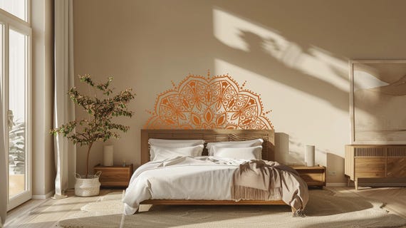 Half Mandala Wall Decal for Headboard, Rental Friendly Wall Art, Removable Over the Bed Decor