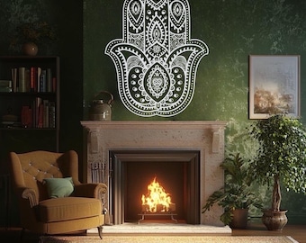 Hand of Fatima Mandala Wall Decal: Boho Vinyl Meditation Decor