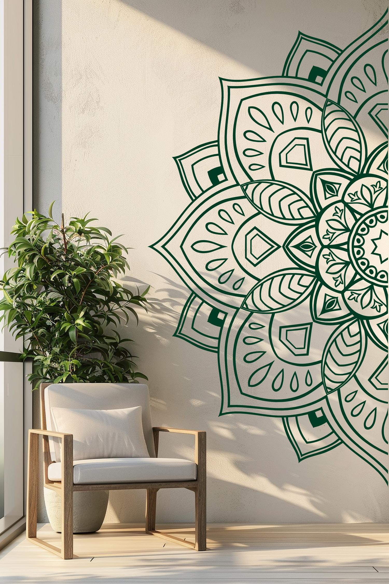 Half Mandala Vinyl Wall Decal – Bohemian Floral Headboard Alternative ...
