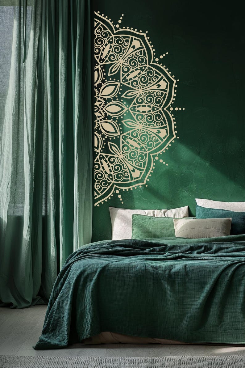 Half Mandala Wall Decal for Headboard, Rental Friendly Wall Art, Removable Over the Bed Decor image 5