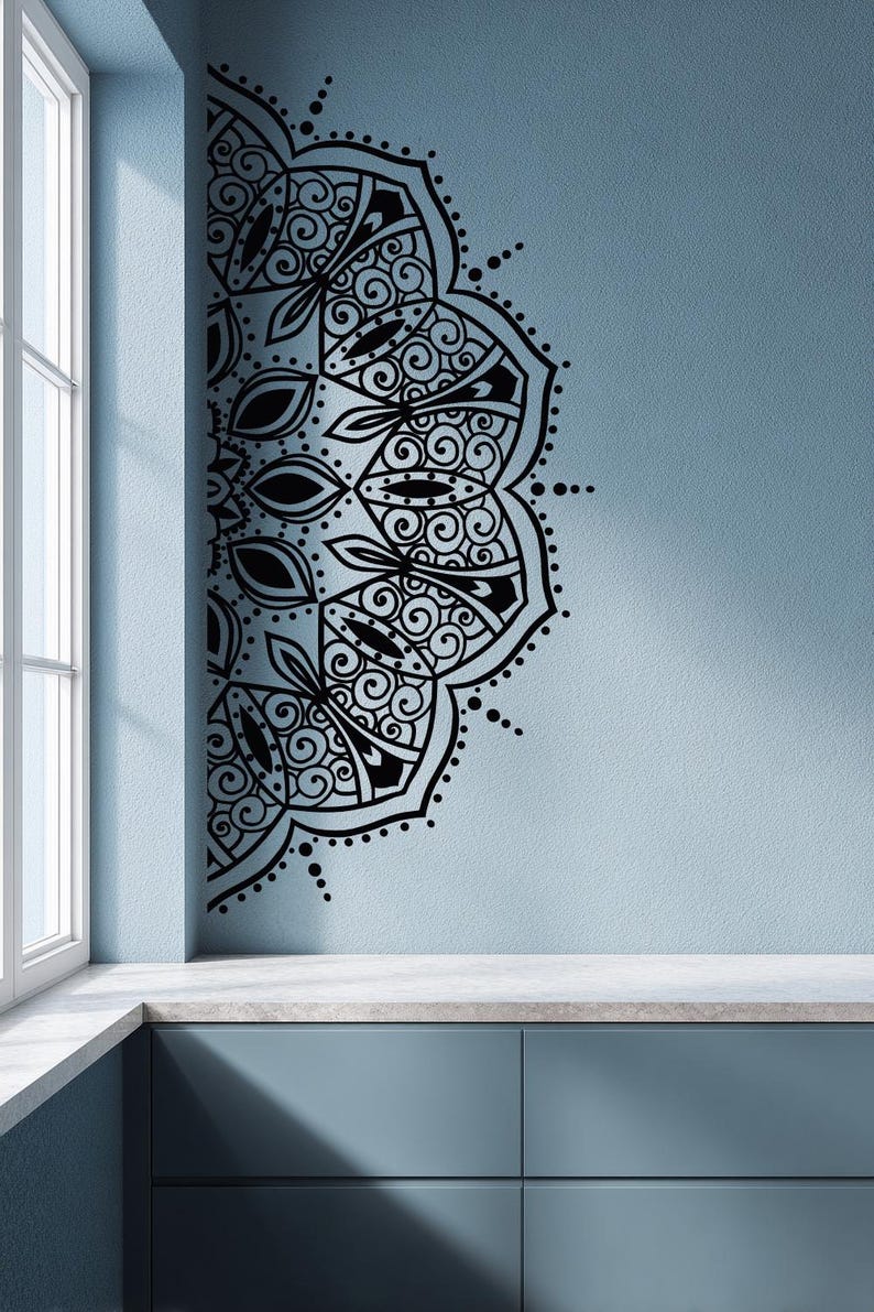Half Mandala Wall Decal for Headboard, Rental Friendly Wall Art, Removable Over the Bed Decor image 11
