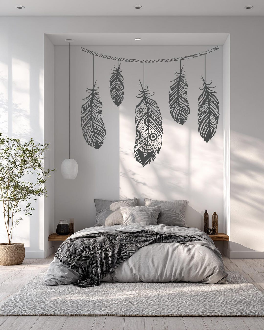 Boho Feather Wall Decal: Tribal Vinyl Art Sticker - Etsy