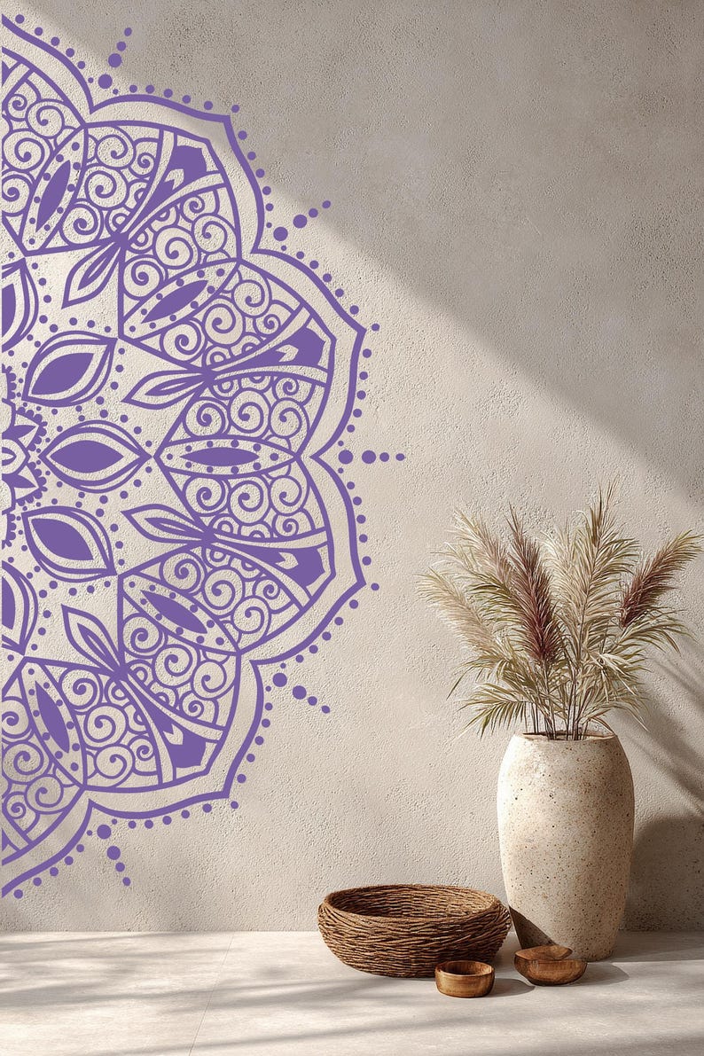 Half Mandala Wall Decal for Headboard, Rental Friendly Wall Art, Removable Over the Bed Decor image 12