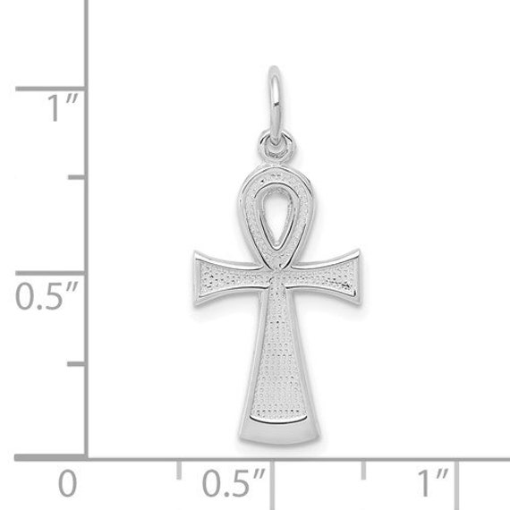 BRAND NEW 10k White Gold Rhodium-plated Solid Flat-backed Ankh