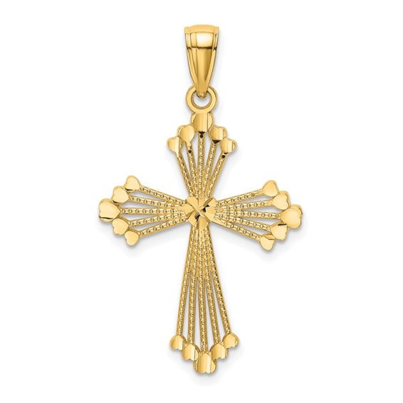 14K Yellow Gold Cross Cut-Out w/Heart Ends Charm Pendant 14K Yellow Gold Cross Cut-Out w/Heart Ends Charm Pendant