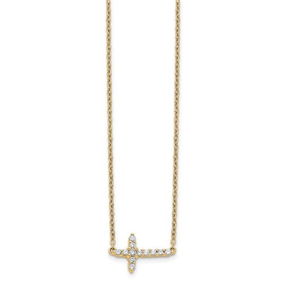 BRAND NEW 14K Yellow Gold With Lab Grown Diamond Sideways Cross