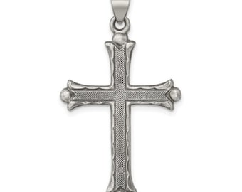 Brushed and Polished Latin Cross Pendant Jewel Tie 925 Sterling Silver Textured 