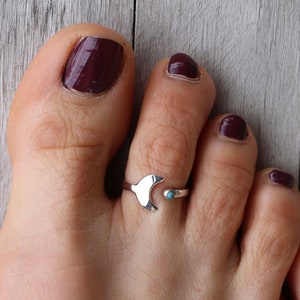 Toe ring LUNA made of 925 sterling silver with turquoise flexible ring ladies foot jewelry adjustable size image 1