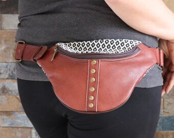 Belt Bag LIDA *KARO* Leather with Fabric Insert Belly Bag Unisex Leather Bag Men's Bag