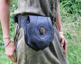 Leather Belt Bag SHAYA with TIGERAUGE Belly Bag Unisex BLACK Leather Bag