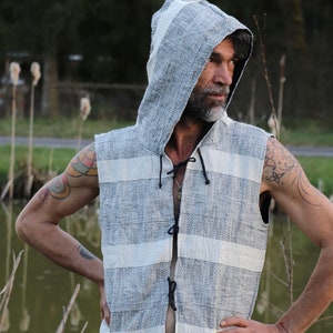 Men&#39;s lace-up vest with hood and pockets *Natural* Unisex vest Festival vest