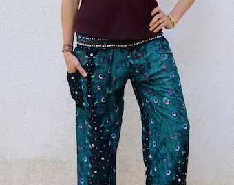 Comfortable pump pants PEACOCK EYE in *turquoise* women's harem pants made of viscose yoga pants