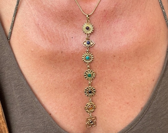 7 Chakra Necklace with Healing Stones *gold* Brass