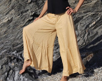 Long PALAZZO trouser skirt in CREAM YELLOW made of smooth viscose for women