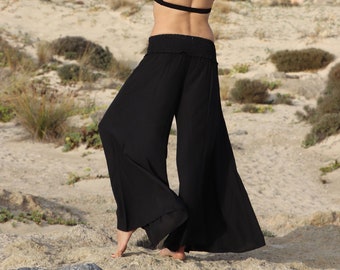 Long trouser skirt made of smooth viscose in BLACK for women