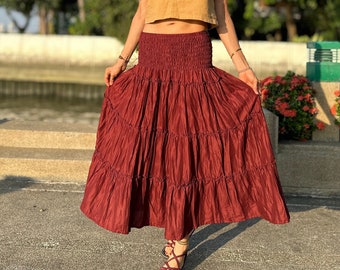 Maxi skirt LIANA *wine red* Boho tiered skirt made of viscose