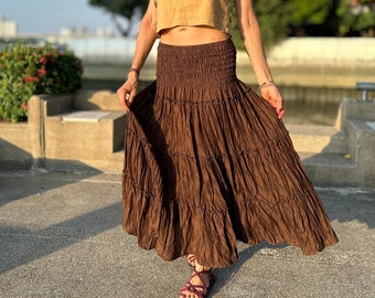 Maxi skirt LIANA *Brown* Boho tiered skirt made of viscose