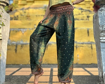 ORIENTAL FEATHERS *Green* Harem Pants Women Viscose Yoga Pants